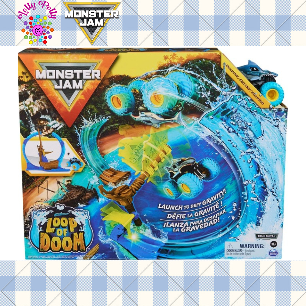 1ae714d1800bbbdb1c58643ddeb6c09c.png Monster Jam Megalodon Loop of Doom Stunt Playset with Exclusive 1:64 Scale Die-Cast Monster Truck - Image 1