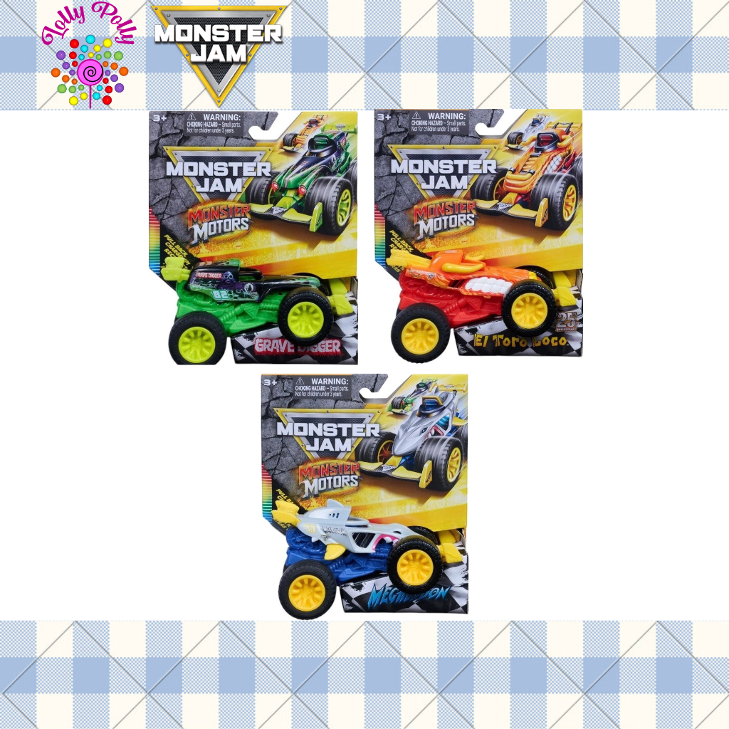 330e2e6885e1ae61f9fda0eaacfa8d5c.png Monster Jam 1:64 Monster Motors - Grave Digger/El Toro Loco/Megalodon - Image 1