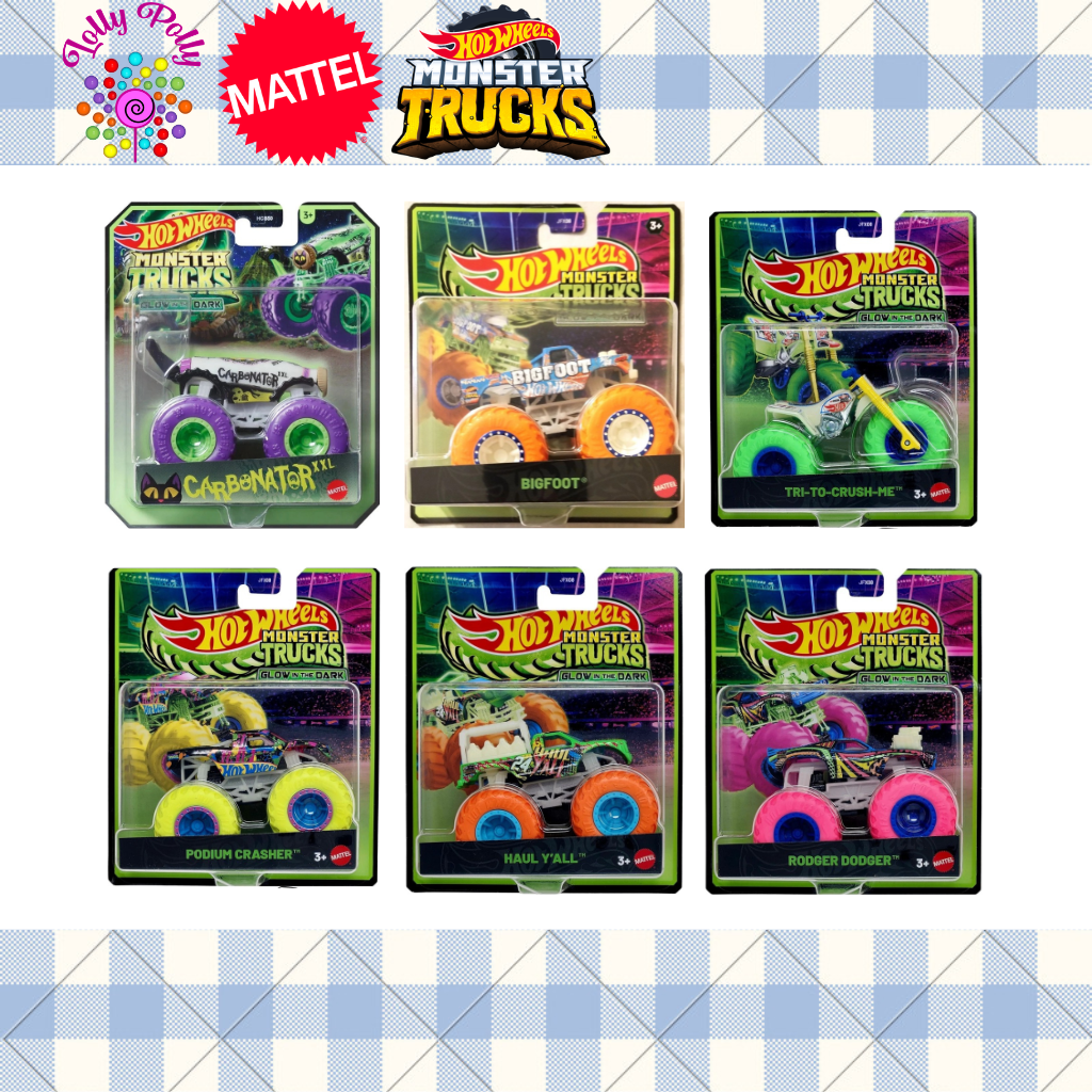 6e03ab277754d639746782912ffec8d9.png Hot Wheels Monster Trucks Die-Cast 1:64 Scale Toy Truck Glows in The Dark (JFX08) - Image 1