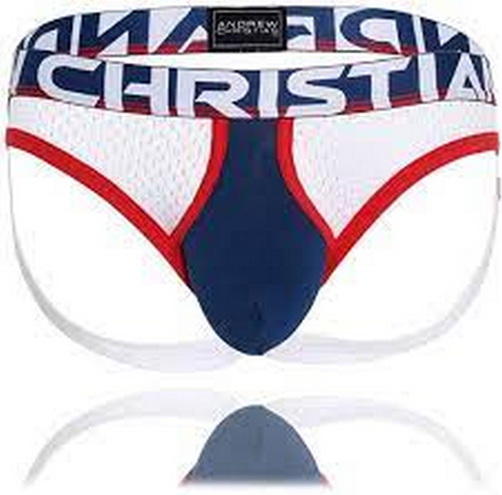 b03a7000f289f2b9df0b01a0b5c4bfb0.jpeg 🔥In Stock🔥 | 💯% Authentic | ✨Lowest Price✨ Andrew Christian Almost Naked Retro Mesh Brief Jock - Navy White - Image 1