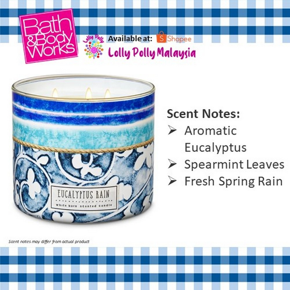 cdb1930c981ef9a66ae82c6196eb4734.jpeg 🔥In Stock🔥 | 💯% Authentic | ✨Lowest Price✨ Bath And Body Works Eucalyptus Rain 3-Wick Candle - Image 1
