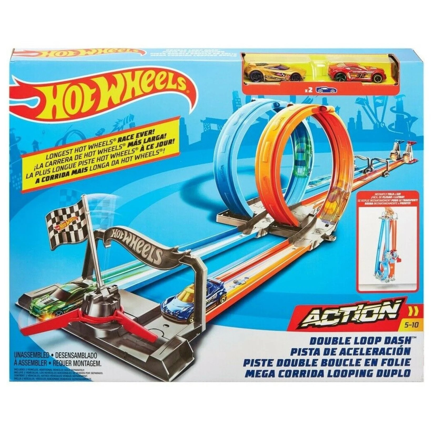 e3f5149ed5dfa0c9fb4f47812c2ca498.jpeg 🔥In Stock🔥 | 💯% Authentic | ✨Lowest Price✨ Hot Wheels Double Loop Dash Playset Fold and Go Racetrack - Image 1